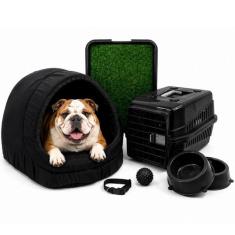 Kit Cama Toca Iglu Pet Grande Sanitário Grama Transporte Acessórios - 