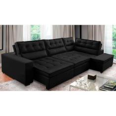 Sofá de Canto Retrátil e Reclinável com Molas 3,00x2,00 Virginia Suede Preto Adonai Estofados