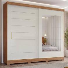 Guarda Roupa Casal com Espelho e Pés 2 Portas de Correr 8 Gavetas Florença Slide Panan