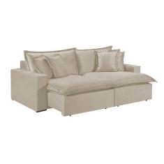 Sofá 5 Lugares Retrátil Com Encosto Fixo Linho M-145 Martins Creme