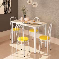Conjunto De Mesa De Cozinha Com 4 Lugares Roma Branco E Amare