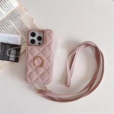 Alça de ombro carteira de couro slot para cartão caso para iphone 11 12 13 14 15 pro max mais cordão telefone saco capa com anel, carne, para iphone 14