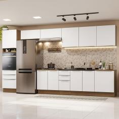 Armário de Cozinha Completa Lux 10 Portas 6 Gavetas MDF 400cm Rustic Branco Texturizado