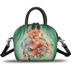 Bolsa feminina de couro genuíno pintada à mão com alça superior, bolsa tiracolo feita à mão, Padrão 2, Medium