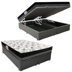Cama Box Baú Casal Sintético Bipartido + Colchão Ortobom Iso Dupla Face 60x138x188 Cor:cinza