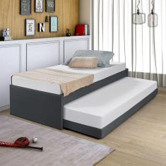 Bicama De Solteiro Em Madeira Bari Revestida Tecido Pavia Cinza - Php