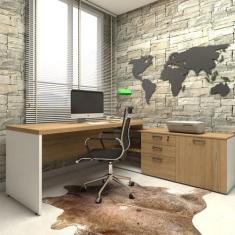 Mesa de Escritório Em L 170cm Tampo 40mm Balcão e 3 Gavetas - F5 Offic