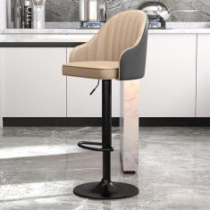 Banqueta alta de couro PU com encosto conjunto de 2 cadeiras giratórias ajustáveis ilha, bancos de bar com altura de balcão, pernas de metal preto, cadeira de ilha de cozinha, adequada para bares