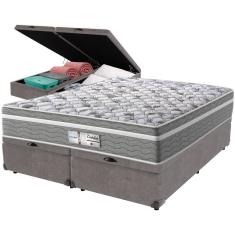 Cama Box Baú Cinza e Colchão Evolution Molas Ensacadas Queen Probel