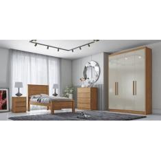 Guarda Roupa Solteiro 4 Portas 3 Gavetas - Moderni -Cumaru/Fendi - Móv