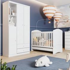 Quarto De Bebê Completo Guarda Roupa 3 Portas 2 Gavetas Com Berço 3 Em 1 Abracadabra Espresso Móveis Branco