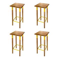Kit 4 Banquetas Bistro Industrial Colors Ferro E Madeira Maciça - Amarela Amarelo