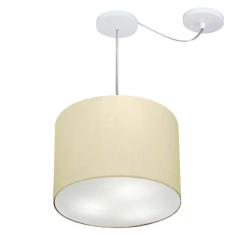 Lustre Pendente Cilíndrico Com Desvio Md-4237 Cúpula em Tecido 40x30cm Algodão Crú - Bivolt