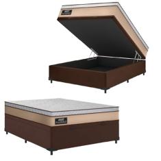 Cama Box Baú Casal Gazin Colchão Molas Ensacadas 138x188x65cm Maximus Bege/Marrom