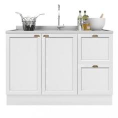 Balcão para Pia 2 Portas 2 Gavetas 120cm Unna Poliman, Branco