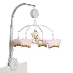 Móbile Musical Corôas Rosa E Ursinha Quarto Bebê Menina - Potinho de m