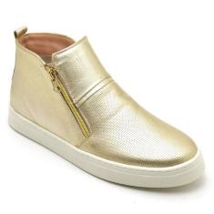 Tenis Couro Feminino Cano Médio Zíper Conforto Dia a Dia Casual - Q&A 