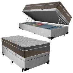Cama Box Baú Suede Solteiro + Colchão Sereneprime Molas Ensacadas 88x188x69 Cinza