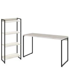 Kit Escritório Estante 4 Prateleiras Com Mesa 135Cm Snow