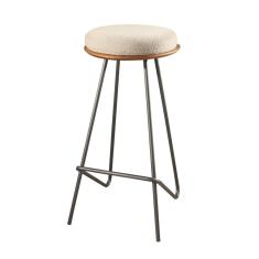 Banqueta Canastra Base Preta Tampo Cinamomo Estofado Cor:linho Bege