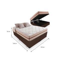 Cama Box Baú King Tecido Sintético Marrom com Colchão Pillow Angel Mol