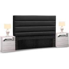 Cabeceira Cama Box Casal King 195cm Greta Corano Preto e 2 Mesas de Cabeceira Flex DM1 Branco - Mpozenato
