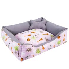 Cama para Cachorro Médio 60X50 Com Zíper Estampa Safari Rosa Com Cinza