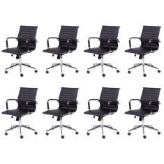 Kit 8 Cadeiras para Escritório Diretor Esteirinha com Relax Sintético 3301 Or Design Preto
