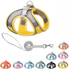 Lindo conjunto de coleira e coleira para cachorrinhos, com pingente antiperda, colete refletivo, sem puxão, malha fina e respirável para animais de estimação, para cães de raça pequena e média fêmea,