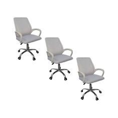 Kit 3 Cadeiras De Escritório Esteirinha Mesh Ergonômica Branco
