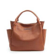 BOLSA FEMININA EM COURO ALÇA DE MÃO PRETA COM CARAMELO “LARA CASTRO”-Feminino