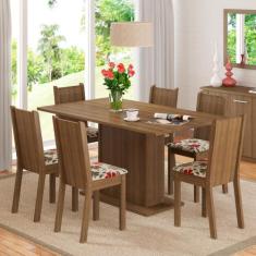 Conjunto Sala de Jantar Madesa Megan Mesa Tampo de Madeira com 6 Cadei