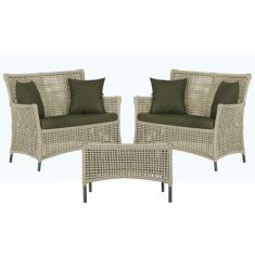 2 Sofá Área e Mesa Igapó Alumínio Pintura Preta Corda Náutica Estofado