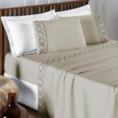 Jogo De Cama Casal Queen Size Madri Bordado 300 Fios Super EleganteINF