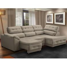 Sofá Canto Chaise Luiza 5 Lugares Retrátil Reclinável 250 Cm Mola Bonn