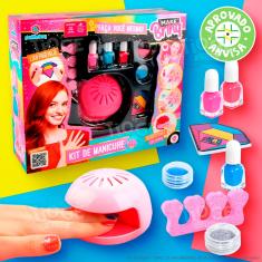Kit de Manicure Infantil Esmalte Unhas Cabine Secadora Glitter Lixa Criança Aprovado Anvisa Makebrinq Rosa Pink