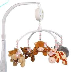 Mobile Para Berço De Bebe Musical Giratório Safari Rosa - Erich Baby