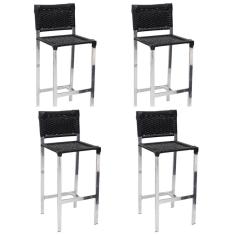 Kit 4 Banquetas De Alumínio E Fibra Sintética Preta