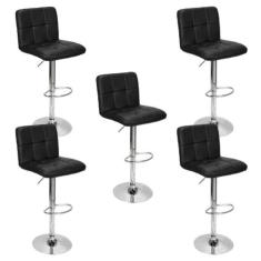 Kit 5 Banquetas Gomos Para Cozinha Preta