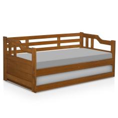 Sofá Cama Solteiro De Madeira Maciça Com Cama Auxiliar Atraente Castanho