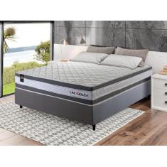 Conjunto Cama Box Casal Alpine 138x188x65 Cinza/Branco c/ Molas Ensaca