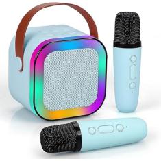 Karaoke Infantil Port�til com 2 Microfones Recarreg�vel e Modos de Voz Divertidos - Divers�o Musical para Crian�as! (Azul)