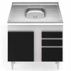 Balcão Gabinete Com Pia Inox 100cm 2 Portas 2 Gavetas Luziania Branco-preto - Lumil