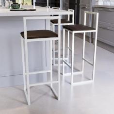 Jogo 4 Banqueta Alta Balcão Bistrô Industrial Branca Assento Estofado 