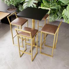 Jogo Mesa Alta Bistrô Quadrada Preta 4 Banquetas Estofado Confort Indu