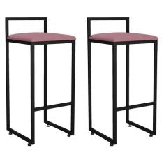 Kit 02 Banquetas Altas Para Cozinha Sala de Jantar Hanna L02 Preto Sue