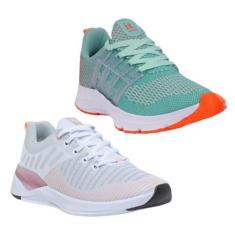 Tênis Feminino Esportivo Caminhada Academia Confortável Kit Nude/Cinza