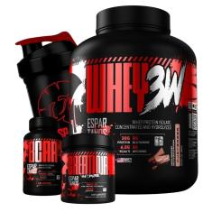 Whey Protein 3w 1,8kg + Bcaa + Creatina + Shaker-Unissex