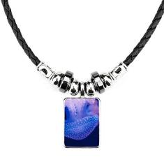 DIYthinker Colar de água-viva com organismo marítimo tropical, joia de torque, pingente de corda de couro