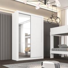 Guarda Roupa Solteiro com Espelho 2 Portas 2 Gavetas Costa Rica Sallêto Móveis Branco